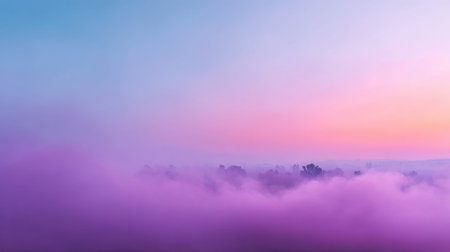 A breathtaking early morning scene showcasing soft pastel colors in the sky and gentle mist enveloping rolling hills, creating a tranquil atmosphere for nature lovers.の素材