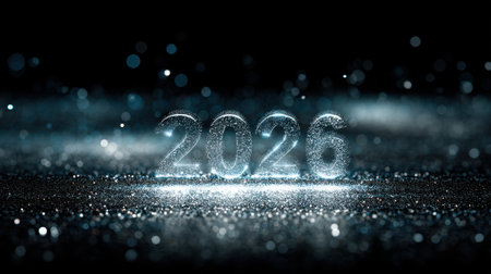 Captivating representation of the year 2026, featuring shimmering numbers in a sparkling setting, perfect for New Year celebrations and hopeful beginnings.の素材