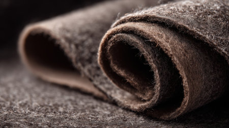 A detailed close-up of soft brown felt fabric, featuring a rich texture and warm tones. Perfect for design projects, crafts, and home decor applications.の素材