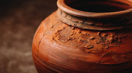 Explore the beauty of a rustic clay pot, showcasing intricate textures and warm earthy tones, perfect for adding charm and authenticity to any space.の素材
