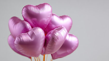 A charming cluster of pink heart-shaped balloons floats against a soft light background, perfect for romantic celebrations, parties, or special moments of love and joy.の素材