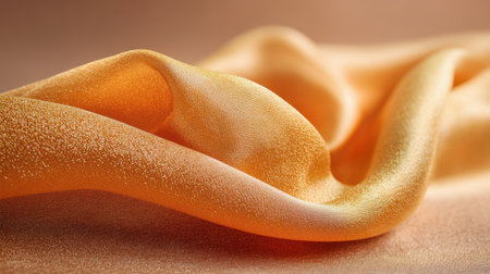 This image captures the beauty of smooth golden fabric, elegantly draped to highlight its soft texture and warm hues, suitable for various design projects.の素材