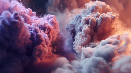 This captivating image showcases colorful smoke and cloud formations, blending shades of purple and pink in a dramatic, atmospheric scene perfect for creative projects.の素材