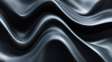 An elegant representation of black satin fabric draping in soft waves, showcasing a textured surface with a subtle sheen, ideal for artistic and fashion contexts.の素材