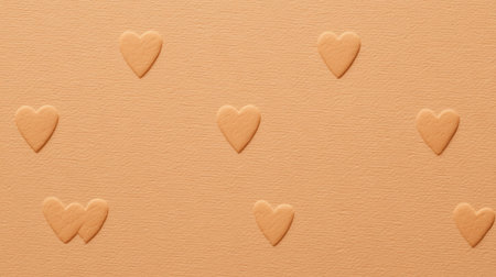 This image features a soft peach background adorned with charming heart shapes, creating a warm and inviting space ideal for romantic and playful design projects.の素材