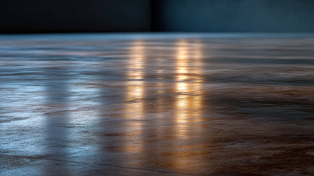 This image captures a polished floor reflecting warm light, creating a serene and elegant atmosphere ideal for artistic projects or backgrounds. Perfect for design inspiration.の素材