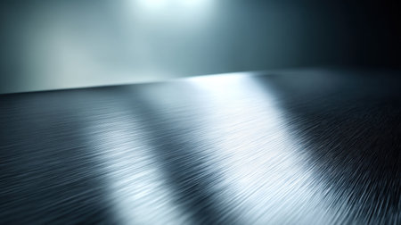 This image showcases a polished metallic surface with intricate reflections and a sleek gradient background, ideal for modern design and artistic projects.の素材