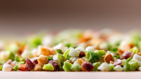 Close-up image of colorful sea salt grains scattered on a surface, showcasing unique textures and hues perfect for culinary and decorative purposes.の素材