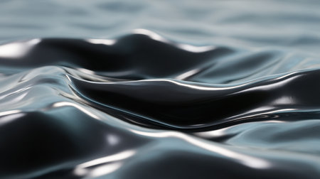 A mesmerizing glossy black liquid surface showcases delicate waves and reflections, ideal for artistic projects needing a serene and elegant backdrop.の素材
