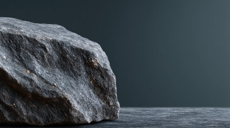 A close-up view of a textured gray rock on a dark surface, showcasing a minimalist aesthetic perfect for nature-inspired designs and artistic projects.の素材