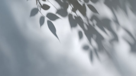 This image captures soft shadows of leaves cast on a subtle textured surface, evoking a peaceful atmosphere. Perfect for nature-themed projects or serene design concepts.の素材
