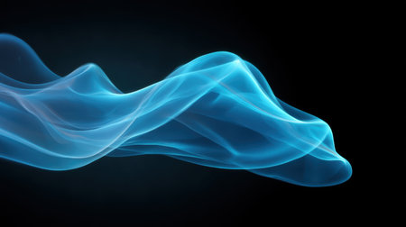 Mesmerizing blue smoke flows effortlessly against a dark background, creating a fluid and elegant visual effect. Ideal for artistic projects, digital designs, or abstract themes.の素材