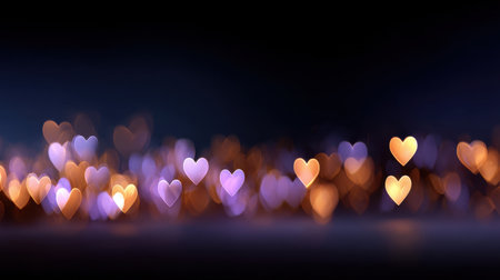 Vibrant bokeh heart lights create an enchanting ambiance for backgrounds and romantic occasions. Soft focus and rich colors enhance any visual aesthetic beautifully.の素材
