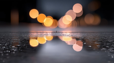 This image showcases vibrant city lights reflecting on wet pavement after a rain shower, creating an enchanting atmosphere that captures urban nightlife beautifully.の素材
