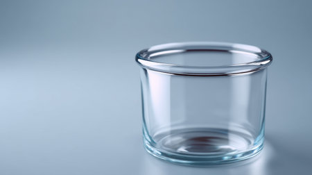 A clear glass container with a smooth edge sits on a minimalistic surface, ideal for food storage, decor, or crafting, showcasing simplicity and elegance.の素材