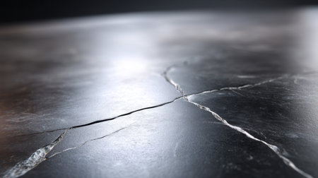 This close-up image showcases a cracked black stone surface with rich textures, offering an ideal background for artistic projects or elegant design elements.の素材