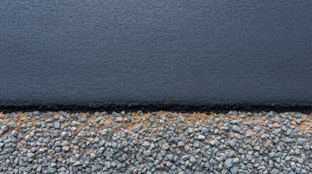 This image showcases a detailed view of an asphalt surface meeting a gravel layer, highlighting the texture and materials used in modern construction settings.の素材