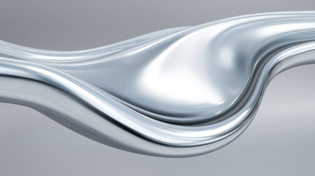 A captivating image showcasing a sleek flow of silver liquid metal, featuring smooth curves and a shining surface, perfect for modern abstract art and stylish backgrounds.の素材