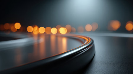A captivating close-up of a smooth curved line with warm glowing bokeh lights in the background. The image evokes a modern and artistic vibe perfect for decorative themes.の素材