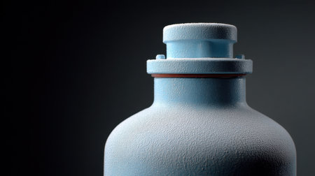 A close-up view of a blue bottle, showcasing its textured surface and round cap against a dark backdrop. This image highlights modern design and aesthetic appeal.の素材