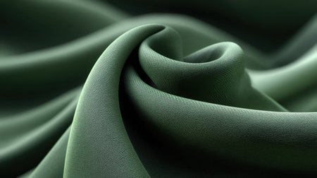 This close-up image features a smooth green fabric, showcasing elegant draping and a soft texture. Ideal for backgrounds, design projects, or textile inspiration.の素材