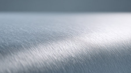 Close-up view showcasing a polished metal surface, featuring a subtle brushed texture and soft light reflections, perfect for modern design and industrial themes.の素材