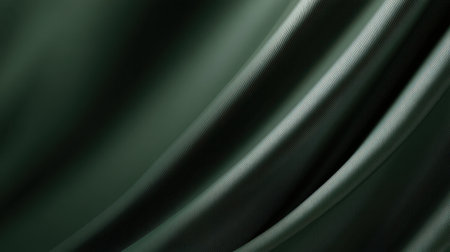 This image features an elegant deep green satin fabric draping gracefully, showcasing soft waves and a rich texture ideal for luxurious backgrounds in fashion or design.の素材