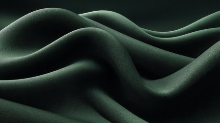 This captivating image showcases elegant dark green fabric with smooth waves and a soft texture, perfect for adding a touch of luxury to any creative project.の素材