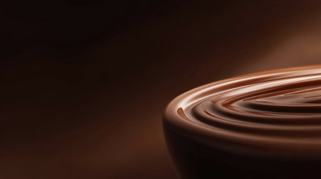 A stunning close-up of rich chocolate in a curved bowl, showcasing its smooth surface and luxurious texture. Perfect for dessert themes and culinary art.の素材