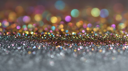 A mesmerizing close-up of colorful glitter dots creating a dreamy, shimmering effect. Perfect for festive designs, celebrations, and artistic projects that need a vibrant touch.の素材
