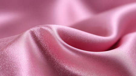 Close-up view of luxurious pink silk fabric with a glossy finish, showcasing soft waves and a smooth texture, ideal for fashion and elegant design projects.の素材