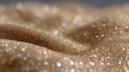 This captivating image captures golden sparkling particles on a smooth surface, creating a beautiful bokeh effect that adds elegance and charm to any creative project.の素材