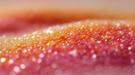 This close-up image features a vibrant display of colorful shimmering granules with pink, orange, and yellow tones, ideal for creative projects and artistic inspiration.の素材