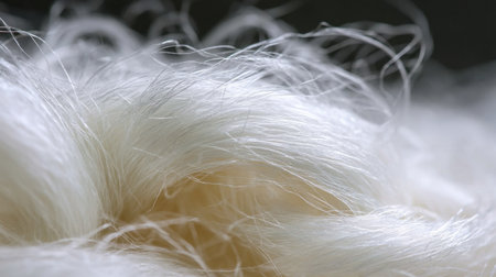 This close-up image showcases the elegant texture of soft white fibers, perfect for creative projects. Its delicate beauty and warmth offer versatility for various designs.の素材