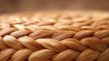 This close-up image highlights the intricate texture and warm tones of a woven natural fiber basket, ideal for evoking a cozy and handcrafted aesthetic in home decor.の素材
