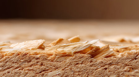 This close-up image beautifully captures the intricate texture of wood shavings on a smooth surface, emphasizing natural details and soft lighting for a warm aesthetic.の素材