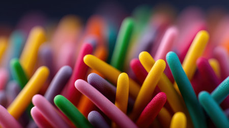 This vibrant close-up image showcases an abstract arrangement of colorful sticks, creating a playful visual effect ideal for creative projects and artistic displays.の素材