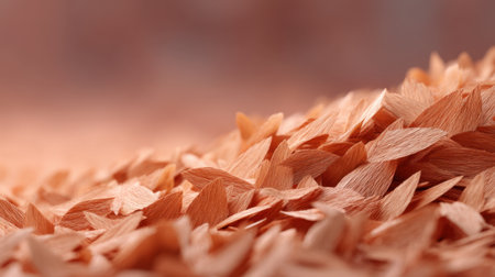 A detailed close-up of wooden shavings, showcasing the rich texture and warm tones of freshly cut wood. Ideal for woodworking, crafts, and DIY projects.の素材