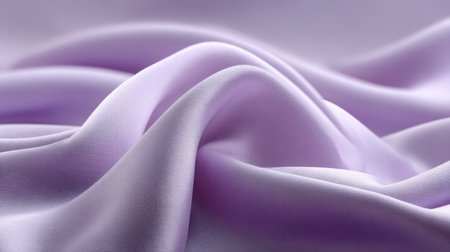 Capture the beauty of soft lavender satin fabric with elegantly flowing waves and gentle folds, ideal for textile design, backgrounds, and artistic visuals.の素材