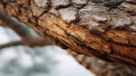 This close-up image of tree bark captures intricate textures and warm tones, showcasing the beauty of nature in a serene forest environment. Perfect for nature themes.の素材