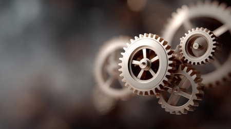 A captivating image showcasing interconnected bronze gears, symbolizing engineering precision and mechanical innovation. Ideal for technology and industry concepts.の素材