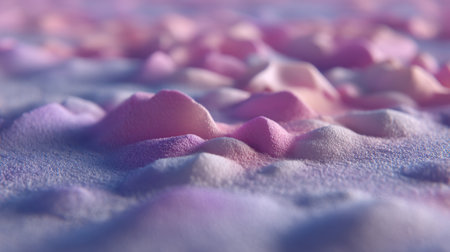 This image showcases a mesmerizing abstract landscape featuring soft, gently rolling hills in soothing shades of pink and lavender, perfect for backgrounds or artistic projects.の素材