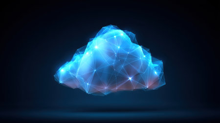 This stunning futuristic cloud design features geometric connections and bright blue lights, perfect for representing technology, innovation, and digital concepts.の素材
