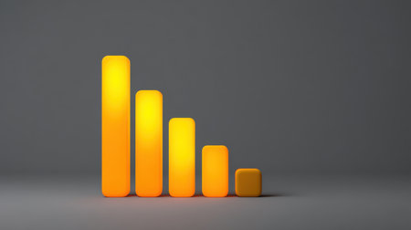 A visually striking orange bar graph illustrates a gradual decline against a grey background, ideal for representing data trends and performance analysis in business contexts.の素材