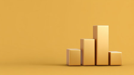 A sleek golden bar graph on a warm yellow background symbolizes business growth, success, and financial analysis. Ideal for corporate presentations and marketing materials.の素材