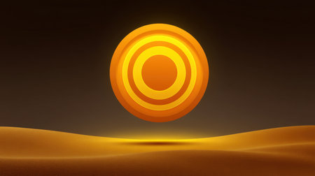 An artistic depiction of a vibrant sun setting over gentle sand dunes, showcasing warm tones and smooth gradients. Ideal for designs or backgrounds evoking tranquility.の素材