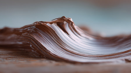 This close-up image showcases a smooth and swirled chocolate texture, highlighting the richness and gloss of melted cocoa, perfect for culinary and artistic projects.の素材
