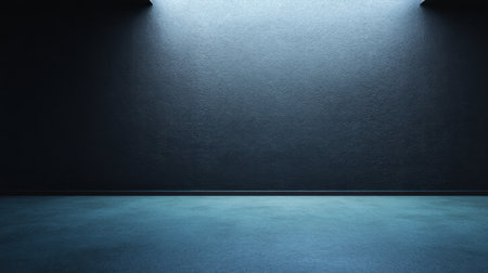 This image features an empty room with dark walls and a pristine floor, softly illuminated. It creates a minimalistic and tranquil ambience, perfect for artistic projects.の素材