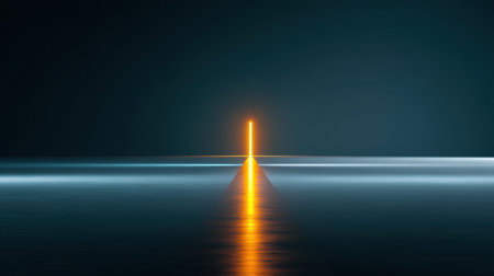 This stunning abstract image features a glowing beam of light shining over a calm water surface, creating a serene and tranquil atmosphere ideal for various creative projects.の素材