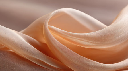 Beautiful soft fabric in a gentle peach hue creates a flowing and elegant texture. This image is ideal for fashion, design projects, and artistic presentations.の素材
